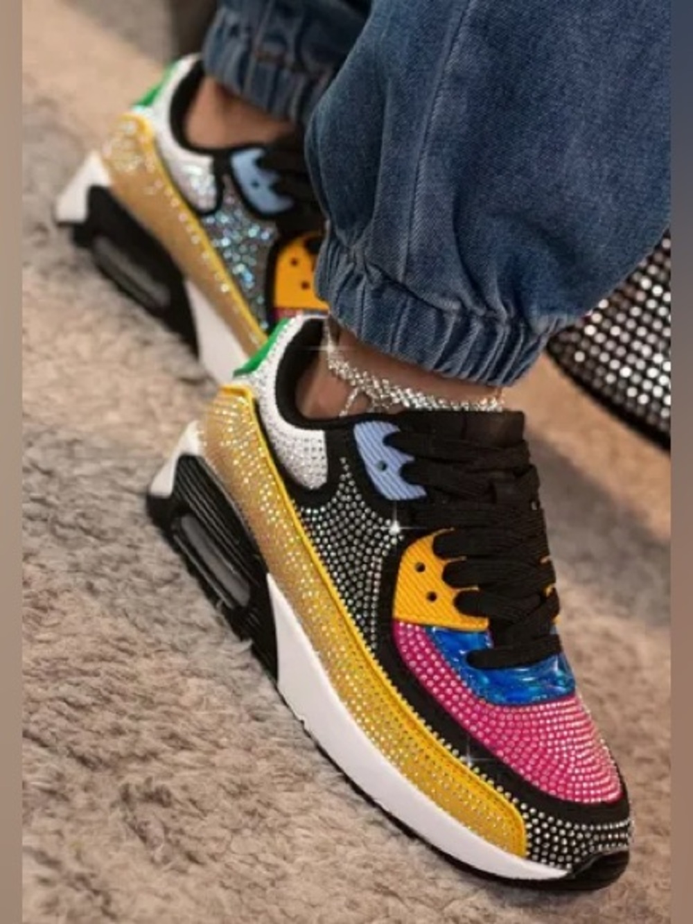 QUEEN Black Multi Rhinestoned Sneaker